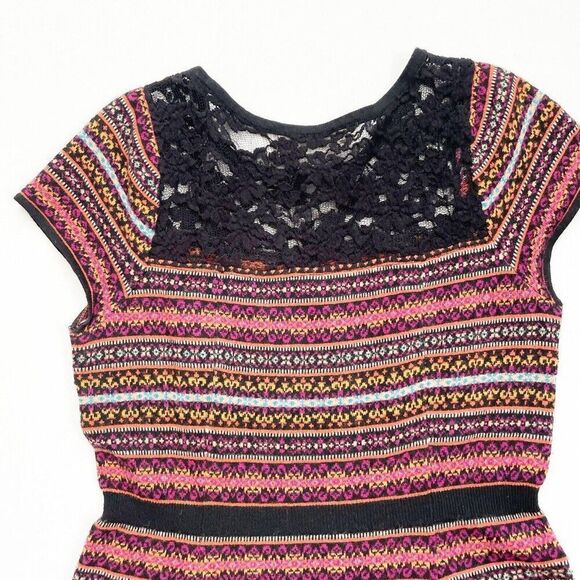 Anthropologie Fair Isle Red Sweater Dress Womens M SPARROW Cashmere Short Sleeve - Picture 9 of 9